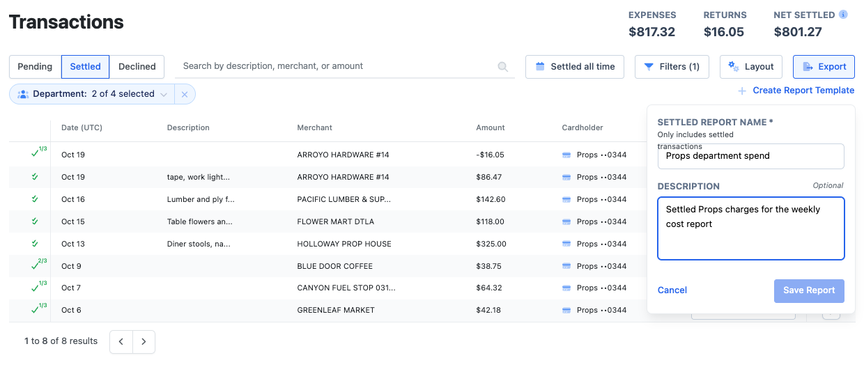 Create Report Template with a name and description.